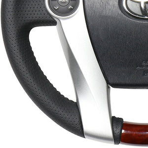 REAL ORIGINAL SERIES OVAL SHAPE BROWN WOOD BLACK STITCH STEERING WHEEL FOR TOYOTA AQUA NHP10  30-1-BRW