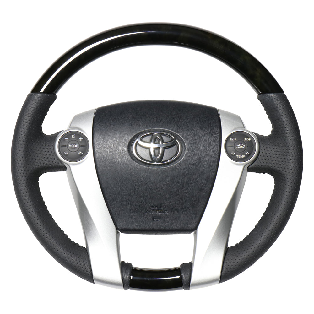 REAL ORIGINAL SERIES OVAL SHAPE BLACK WOOD BLACK STITCH STEERING WHEEL FOR TOYOTA AQUA NHP10  30-1-BKW