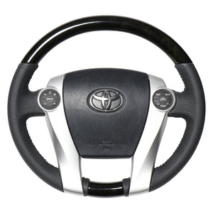 REAL ORIGINAL SERIES OVAL SHAPE BLACK WOOD BLACK STITCH STEERING WHEEL FOR TOYOTA AQUA NHP10  30-1-BKW