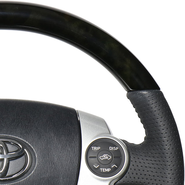 REAL ORIGINAL SERIES OVAL SHAPE BLACK WOOD BLACK STITCH STEERING WHEEL FOR TOYOTA AQUA NHP10  30-1-BKW