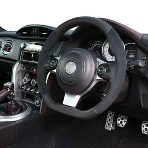 REAL ORIGINAL SERIES D SHAPE BLACK LEATHER & BLACK ULTRA SUEDE BLACK EURO STITCH STEERING WHEEL FOR TOYOTA 86 GR ZN6 GR-ALC-BK