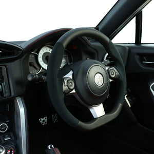 REAL ORIGINAL SERIES D SHAPE BLACK LEATHER & BLACK ULTRA SUEDE BLACK EURO STITCH STEERING WHEEL FOR TOYOTA 86 ZN6 KOUKI GR-ALC-BK