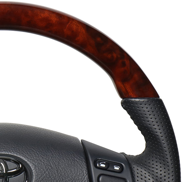 REAL ORIGINAL SERIES SOFT D SHAPE BROWN WOOD BLACK STITCH STEERING WHEEL FOR TOYOTA HARRIER 30  FJH-BRW-BK