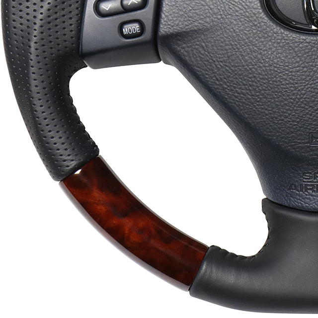 REAL ORIGINAL SERIES SOFT D SHAPE BROWN WOOD BLACK STITCH STEERING WHEEL FOR TOYOTA HARRIER 30  FJH-BRW-BK