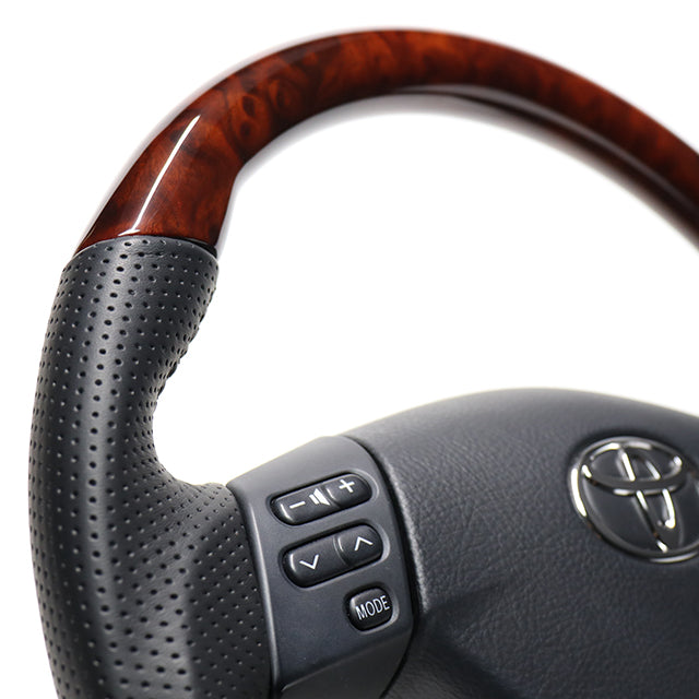 REAL ORIGINAL SERIES SOFT D SHAPE BROWN WOOD BLACK STITCH STEERING WHEEL FOR TOYOTA HARRIER 30  FJH-BRW-BK