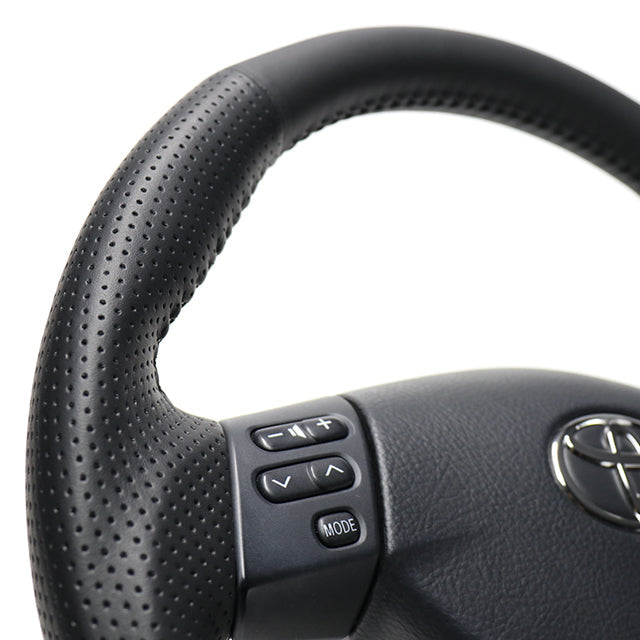 REAL ORIGINAL SERIES SOFT D SHAPE ALL LEATHER BLACK STITCH STEERING WHEEL FOR TOYOTA HARRIER 30  FJH-LPB-BK