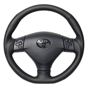 REAL ORIGINAL SERIES SOFT D SHAPE ALL LEATHER BLACK STITCH STEERING WHEEL FOR TOYOTA HARRIER 30  FJH-LPB-BK