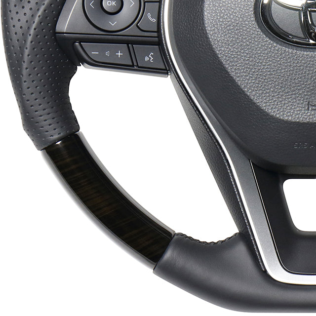 REAL PREMIUM SERIES SOFT D SHAPE 55 BLACK WOOD BLACK EURO STITCH STEERING WHEEL FOR DAIHATSU ALTIS 70  TYAP-55BKW