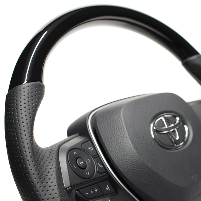 REAL PREMIUM SERIES SOFT D SHAPE PIANO BLACK BLACK EURO STITCH STEERING WHEEL FOR DAIHATSU ALTIS 70  TYAP-PBW