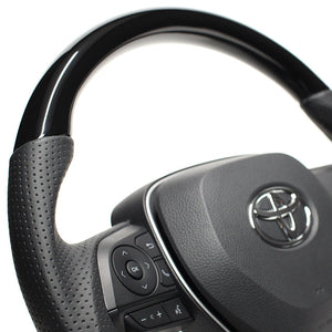 REAL PREMIUM SERIES SOFT D SHAPE PIANO BLACK BLACK EURO STITCH STEERING WHEEL FOR DAIHATSU ALTIS 70  TYAP-PBW
