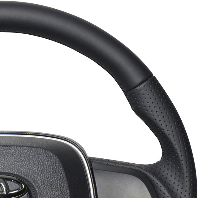 REAL PREMIUM SERIES SOFT D SHAPE NAPPA ALL LEATHER BLACK EURO STITCH STEERING WHEEL FOR DAIHATSU ALTIS 70  TYAP-LPB