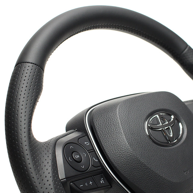 REAL PREMIUM SERIES SOFT D SHAPE NAPPA ALL LEATHER BLACK EURO STITCH STEERING WHEEL FOR DAIHATSU ALTIS 70  TYAP-LPB