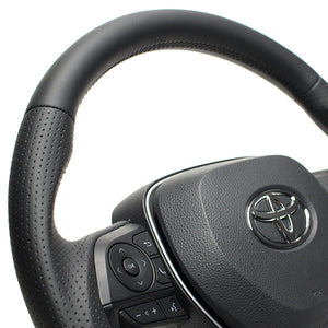 REAL PREMIUM SERIES SOFT D SHAPE NAPPA ALL LEATHER BLACK EURO STITCH STEERING WHEEL FOR DAIHATSU ALTIS 70  TYAP-LPB