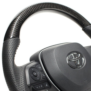 REAL ORIGINAL SERIES SOFT D SHAPE BLACK CARBON BLACK STITCH STEERING WHEEL FOR TOYOTA RAV4 50 NOT PHV TYA-BKC