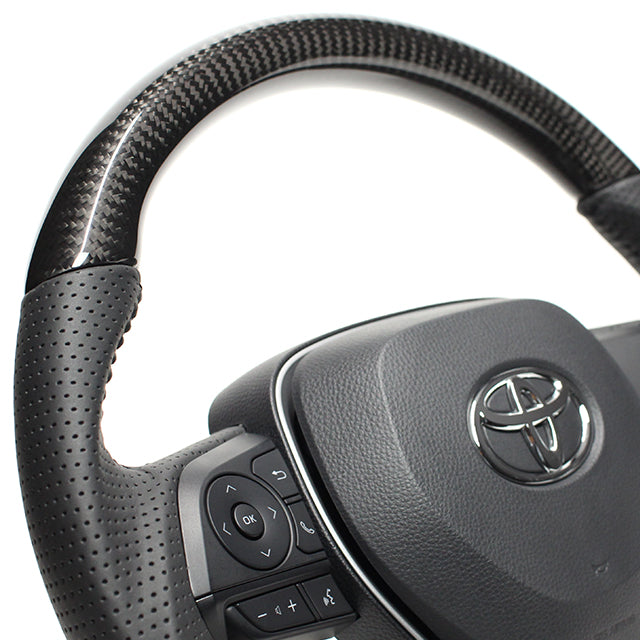 REAL ORIGINAL SERIES SOFT D SHAPE BLACK CARBON BLACK STITCH STEERING WHEEL FOR DAIHATSU ALTIS 70  TYA-BKC