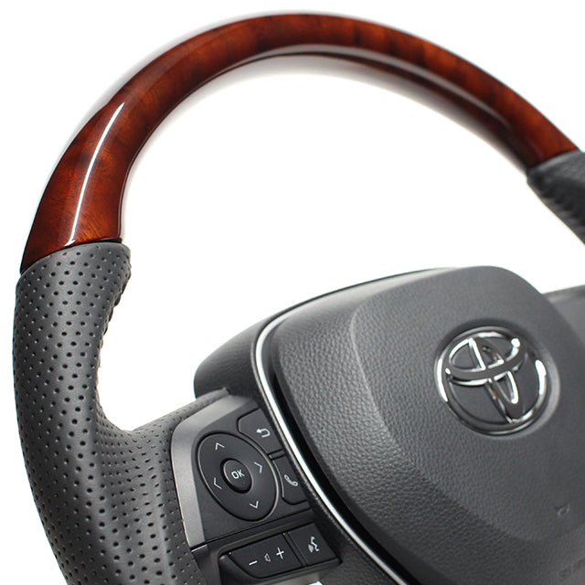 REAL ORIGINAL SERIES SOFT D SHAPE BROWN WOOD BLACK STITCH STEERING WHEEL FOR DAIHATSU ALTIS 70  TYA-BRW