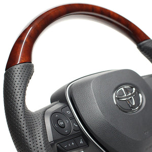 REAL ORIGINAL SERIES SOFT D SHAPE BROWN WOOD BLACK STITCH STEERING WHEEL FOR TOYOTA RAV4 50 NOT PHV TYA-BRW