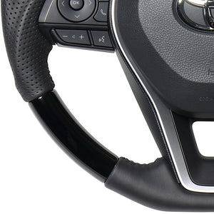 REAL ORIGINAL SERIES SOFT D SHAPE PIANO BLACK BLACK STITCH STEERING WHEEL FOR TOYOTA RAV4 50 NOT PHV TYA-PBW