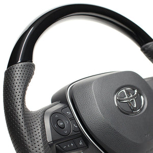 REAL ORIGINAL SERIES SOFT D SHAPE PIANO BLACK BLACK STITCH STEERING WHEEL FOR TOYOTA RAV4 50 NOT PHV TYA-PBW