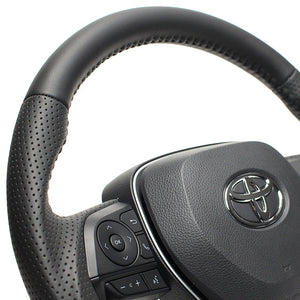 REAL ORIGINAL SERIES SOFT D SHAPE ALL LEATHER BLACK STITCH STEERING WHEEL FOR DAIHATSU ALTIS 70  TYA-LPB