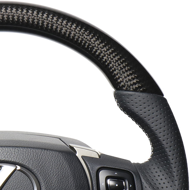 REAL LEXUS SERIES D SHAPE BLACK CARBON & WHITE LEATHER WHITE X BLACK EURO STITCH STEERING WHEEL FOR LEXUS IS 30 : KOUKI  LXB-BKC-WH