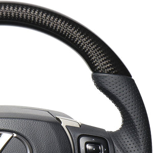 REAL LEXUS SERIES D SHAPE BLACK CARBON & WHITE LEATHER WHITE X BLACK EURO STITCH STEERING WHEEL FOR LEXUS IS 30 : KOUKI  LXB-BKC-WH