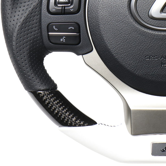 REAL LEXUS SERIES D SHAPE BLACK CARBON & WHITE LEATHER WHITE X BLACK EURO STITCH STEERING WHEEL FOR LEXUS IS 30 : KOUKI  LXB-BKC-WH