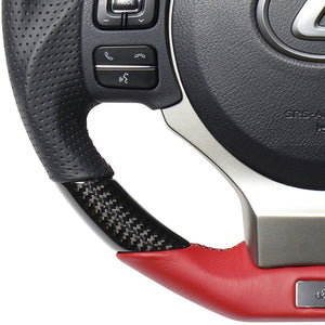 REAL LEXUS SERIES D SHAPE BLACK CARBON & DARK WINE LEATHER DARK WINE X BLACK EURO STITCH STEERING WHEEL FOR LEXUS CT 10 : 3 TYPE  LXB-BKC-DW