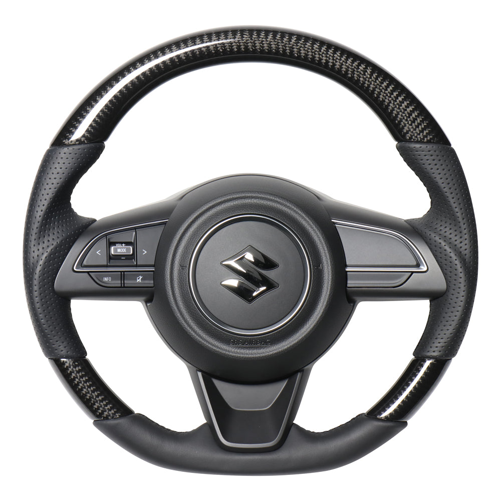 REAL ORIGINAL SERIES SOFT D SHAPE BLACK CARBON BLACK EURO STITCH STEERING WHEEL FOR SUZUKI SWIFT SPORT ZC33S  SZA-BKC-BK