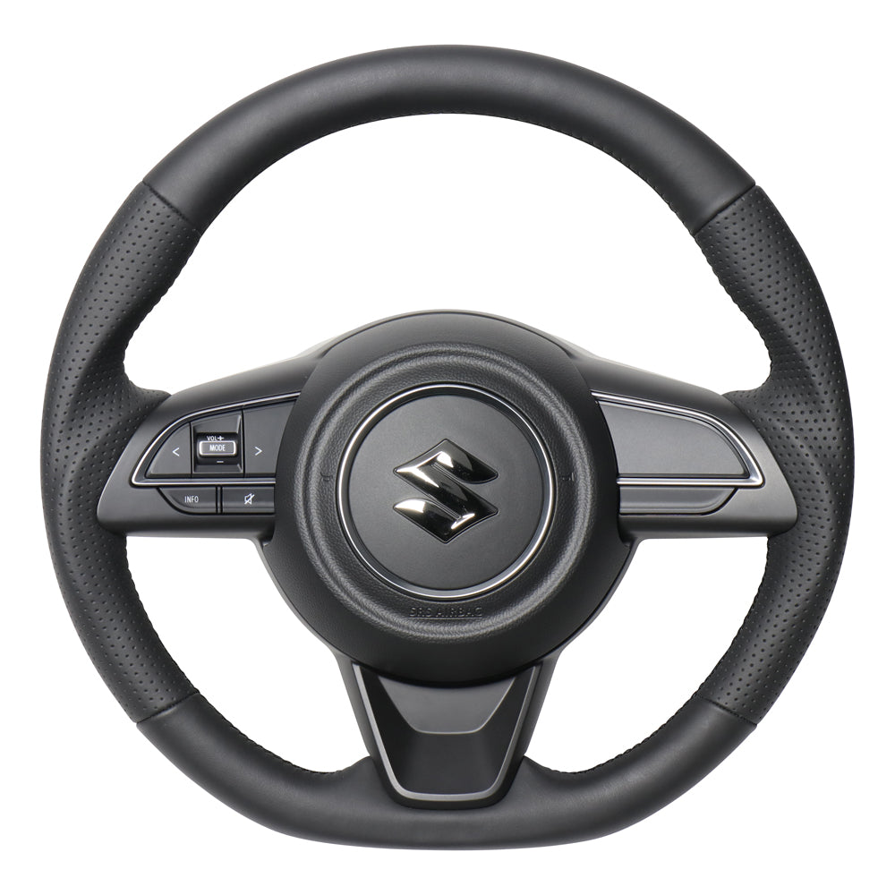 REAL ORIGINAL SERIES SOFT D SHAPE ALL LEATHER BLACK EURO STITCH STEERING WHEEL FOR SUZUKI SWIFT SPORT ZC33S  SZA-LPB-BK
