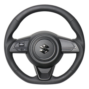 REAL ORIGINAL SERIES SOFT D SHAPE ALL LEATHER BLACK EURO STITCH STEERING WHEEL FOR SUZUKI SWIFT SPORT ZC33S  SZA-LPB-BK