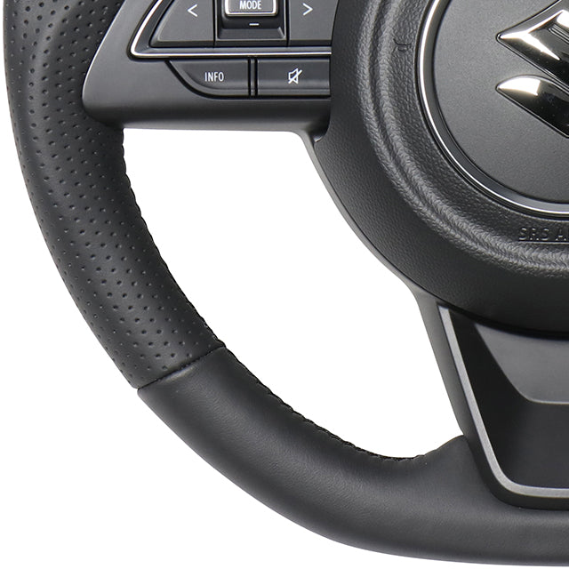 REAL ORIGINAL SERIES SOFT D SHAPE ALL LEATHER BLACK EURO STITCH STEERING WHEEL FOR SUZUKI SWIFT SPORT ZC33S  SZA-LPB-BK