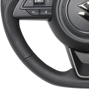 REAL ORIGINAL SERIES SOFT D SHAPE ALL LEATHER BLACK EURO STITCH STEERING WHEEL FOR SUZUKI SWIFT SPORT ZC33S  SZA-LPB-BK