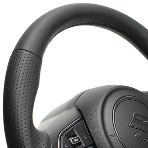 REAL ORIGINAL SERIES SOFT D SHAPE ALL LEATHER BLACK EURO STITCH STEERING WHEEL FOR SUZUKI SWIFT SPORT ZC33S  SZA-LPB-BK