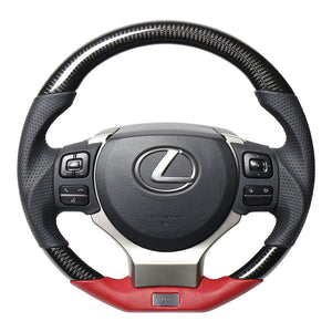 REAL LEXUS SERIES D SHAPE BLACK CARBON & DARK WINE LEATHER DARK WINE X BLACK EURO STITCH STEERING WHEEL FOR LEXUS RC 10 : KOUKI  LXB-BKC-DW