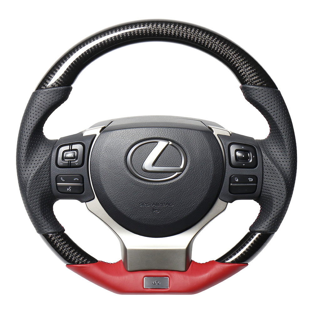 REAL LEXUS SERIES D SHAPE BLACK CARBON & DARK WINE LEATHER DARK WINE X BLACK EURO STITCH STEERING WHEEL FOR LEXUS RC F 10 : KOUKI  LXB-BKC-DW