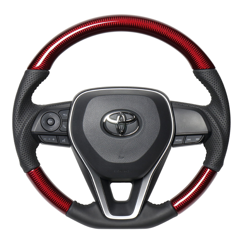 REAL ORIGINAL SERIES SOFT D SHAPE RED CARBON BLACK STITCH STEERING WHEEL FOR DAIHATSU ALTIS 70  TYA-RDC