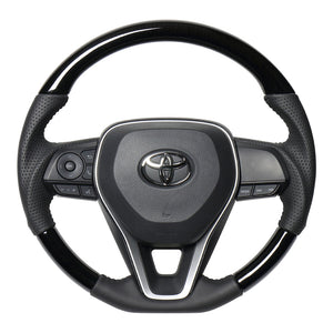 REAL ORIGINAL SERIES SOFT D SHAPE 38B BLACK WOOD BLACK STITCH STEERING WHEEL FOR TOYOTA RAV4 50 NOT PHV TYA-38BBKW