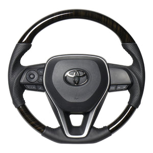 REAL ORIGINAL SERIES SOFT D SHAPE 55 BLACK WOOD BLACK STITCH STEERING WHEEL FOR TOYOTA COROLLA CROSS 10  TYA-55BKW