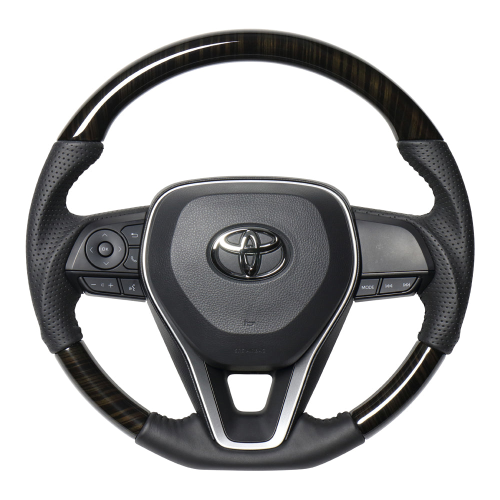 REAL ORIGINAL SERIES SOFT D SHAPE 55 BLACK WOOD BLACK STITCH STEERING WHEEL FOR TOYOTA RAV4 50 NOT PHV TYA-55BKW