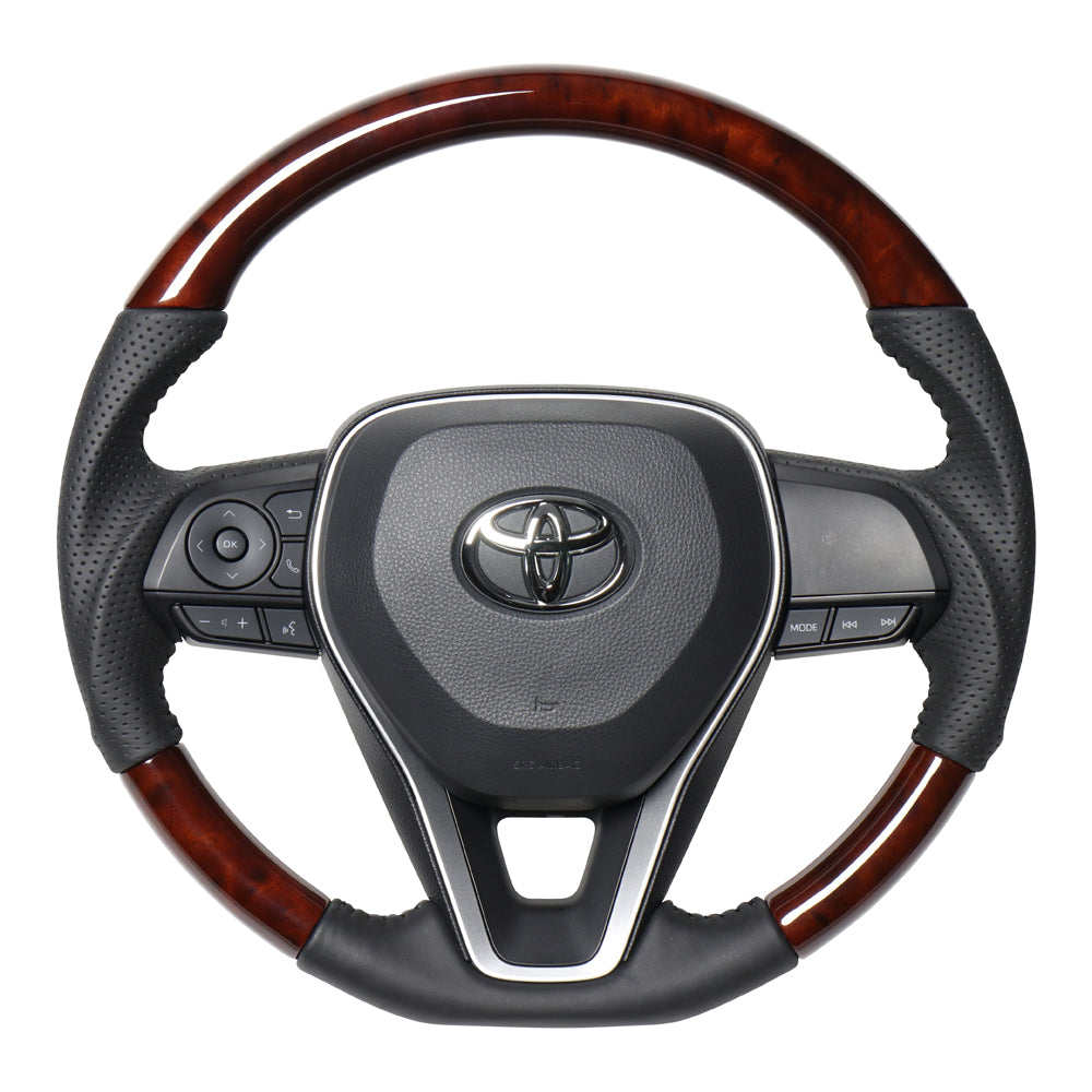 REAL ORIGINAL SERIES SOFT D SHAPE BROWN WOOD BLACK STITCH STEERING WHEEL FOR DAIHATSU ALTIS 70  TYA-BRW