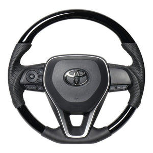 REAL ORIGINAL SERIES SOFT D SHAPE PIANO BLACK BLACK STITCH STEERING WHEEL FOR TOYOTA RAV4 50 NOT PHV TYA-PBW