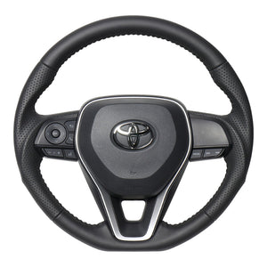 REAL ORIGINAL SERIES SOFT D SHAPE ALL LEATHER BLACK STITCH STEERING WHEEL FOR TOYOTA COROLLA 210  TYA-LPB