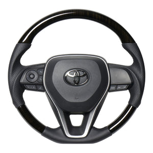 REAL PREMIUM SERIES SOFT D SHAPE 55 BLACK WOOD BLACK EURO STITCH STEERING WHEEL FOR DAIHATSU ALTIS 70  TYAP-55BKW