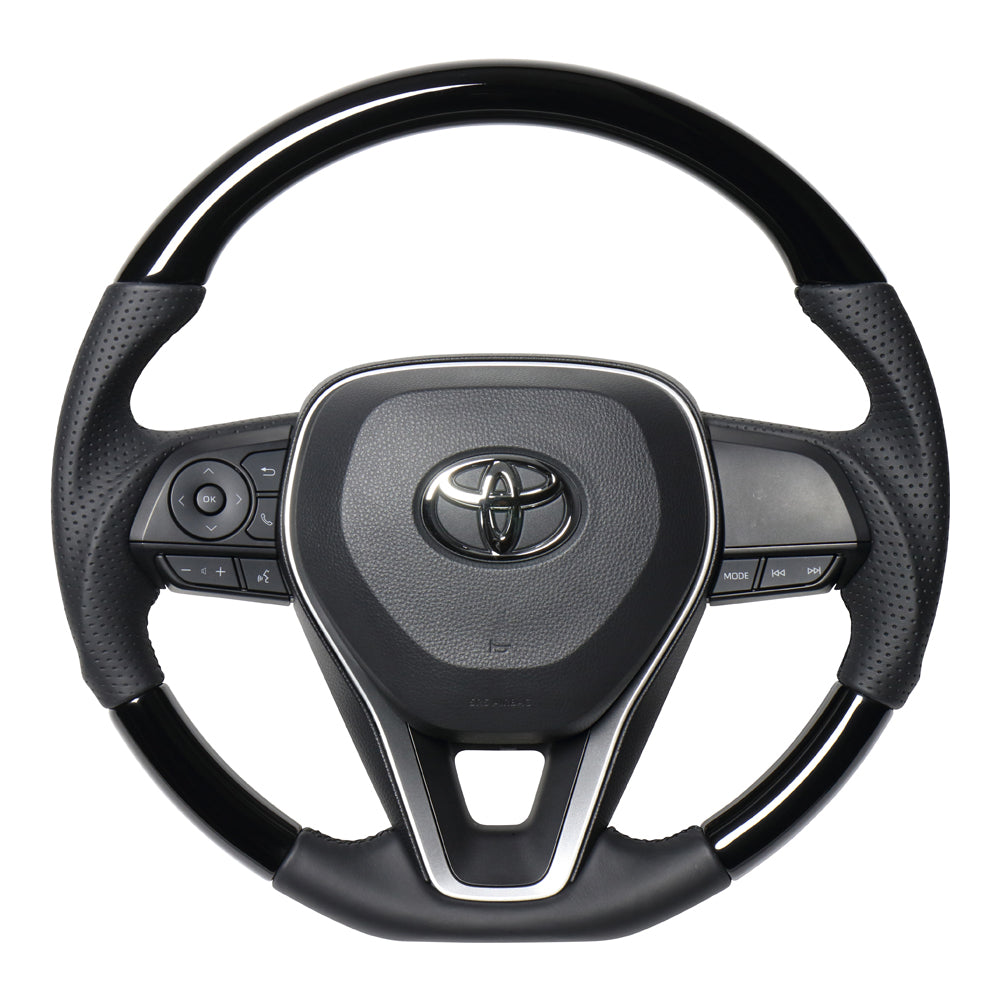 REAL PREMIUM SERIES SOFT D SHAPE PIANO BLACK BLACK EURO STITCH STEERING WHEEL FOR DAIHATSU ALTIS 70  TYAP-PBW