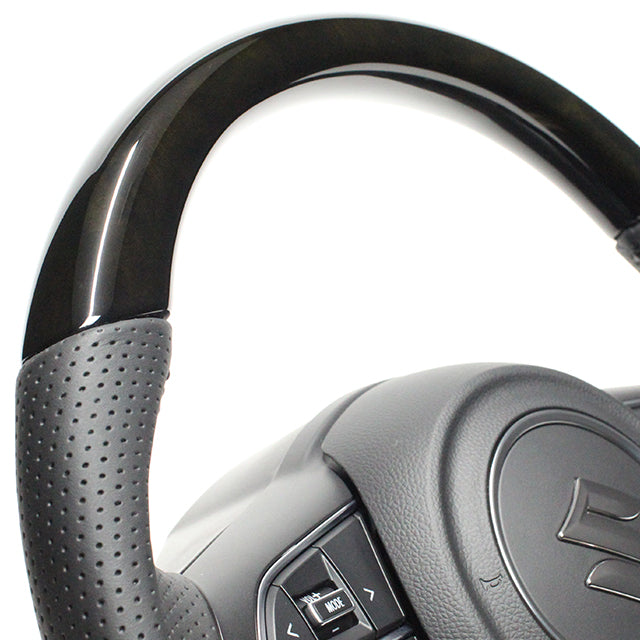 REAL ORIGINAL SERIES SOFT D SHAPE BLACK WOOD BLACK STITCH STEERING WHEEL FOR SUZUKI JIMNY SIERRA JB74W  SZB-BKW-BK