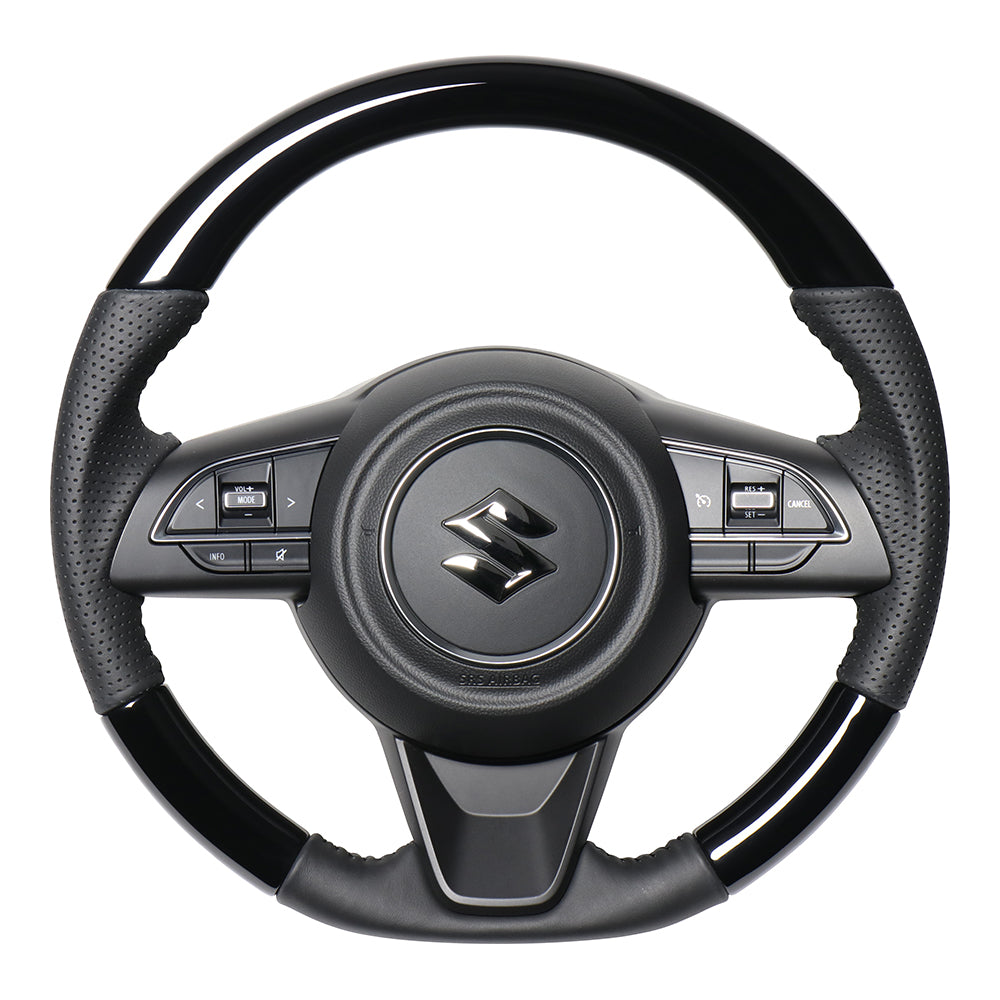 REAL ORIGINAL SERIES SOFT D SHAPE PIANO BLACK BLACK STITCH STEERING WHEEL FOR SUZUKI JIMNY JB64W  SZB-PBW-BK