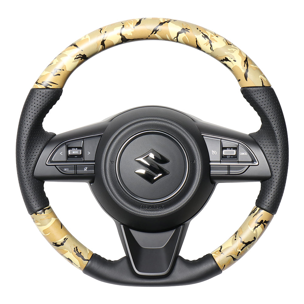 REAL ORIGINAL SERIES SOFT D SHAPE BEIGE CAMOUFLAGE PRINT BLACK STITCH STEERING WHEEL FOR SUZUKI JIMNY SIERRA JB74W  SZB-BGT-BK