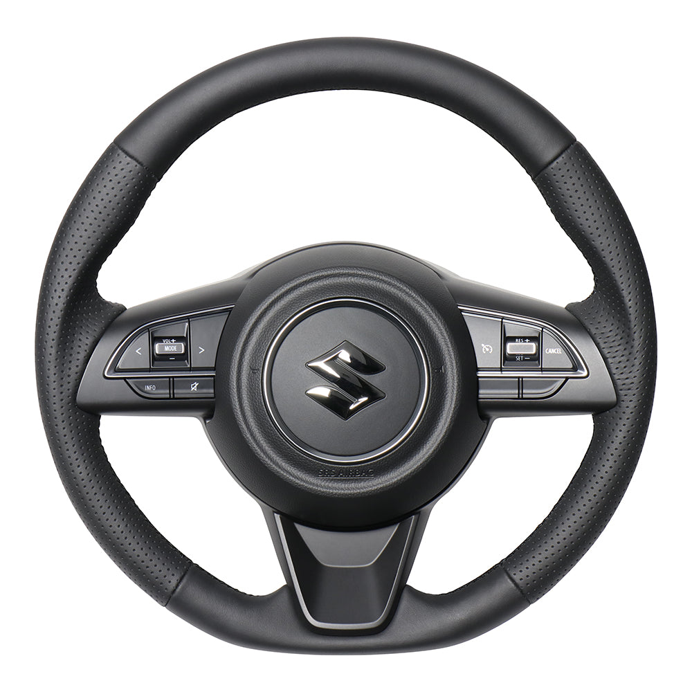 REAL ORIGINAL SERIES SOFT D SHAPE ALL LEATHER BLACK EURO STITCH STEERING WHEEL FOR SUZUKI JIMNY SIERRA JB74W  SZB-LPB-BK