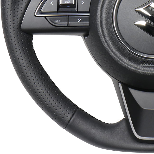 REAL ORIGINAL SERIES SOFT D SHAPE ALL LEATHER BLACK EURO STITCH STEERING WHEEL FOR SUZUKI JIMNY SIERRA JB74W  SZB-LPB-BK
